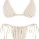 seamoly Women's Bikini Sets Ribbed Beaded Adjustable Spaghetti Strap Swimsuit Tie Side Thong Sexy 2 Piece Bathing Suit (Yellow, M)