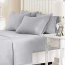 Comfort Spaces CS20-0121 Ultra Soft Hypoallergenic Microfiber 6 Piece Set, Wrinkle Fade Resistant Sheets with Pillow Cases Bedding, Queen, Light Gray