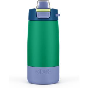 Ello Kids Colby 12oz Stainless Steel Insulated Water Bottle with Straw and Built-In Silicone Coaster Carrying Handle and Leak-Proof Locking Lid for School Backpack, Lunchbox, and Outdoor Sports