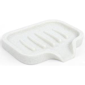 Self Draining Soap Dish for Shower and Bathroom Sink - Large Marble Resin Soap Holder with Drain, Non Slip Soap Tray for Bar Soap, Kitchen & Bathroom Counter (White)