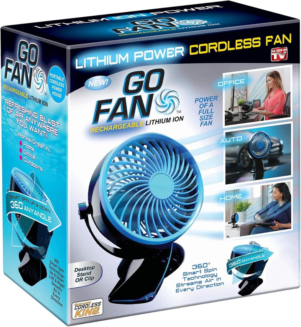 Spark Innovators Go Fan - Portable Fan, Rechargeable Desktop Stand or Clip On Battery Powered Fan - Personal Fan for Bedsides, Desks, Camping & Travel - Powerful Lithium Ion Rechargeable Clip Fan