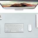 Boutilon Leather Desk Pad Protector,Non-Slip Mouse Pad,Laptop Desk Pad,Office Mouse Mat,Waterproof Leather Desk Blotter,Desk Writing Pad for Office and Home (L-Silver,35"x 17")