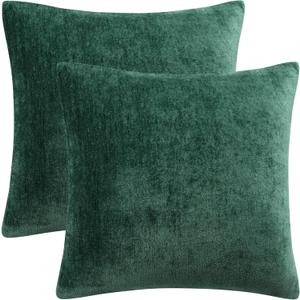 PiccoCasa Set of 2 Chenille Throw Pillow Covers, Soft Decorative Cushion Covers Water Repellent Couch Pillowcase Home Cute Pillowcases for Sofa Car, 18x18 Inch Emerald Green