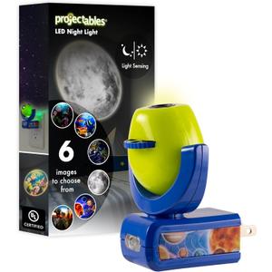Projectables Six Image LED Plug-In Night Light, Light Sensing, Auto On/Off, Projects Solar System, Earth, Moon, Safari, Aquarium, and Coral Reef on Ceiling, Wall, or Floor 13347 (Green/Blue - Space, Earth & Wildlife)