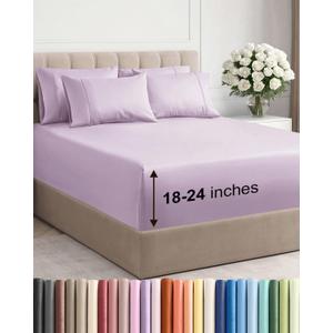 Extra Deep Full Sheet Set - 6 Piece Breathable and Cooling Sheets - Hotel Luxury Bedding for Women, Men, Kids & Teens - Easy & Secure Fit - Soft and Wrinkle Free - Extra Deep Pockets - Light Lavender