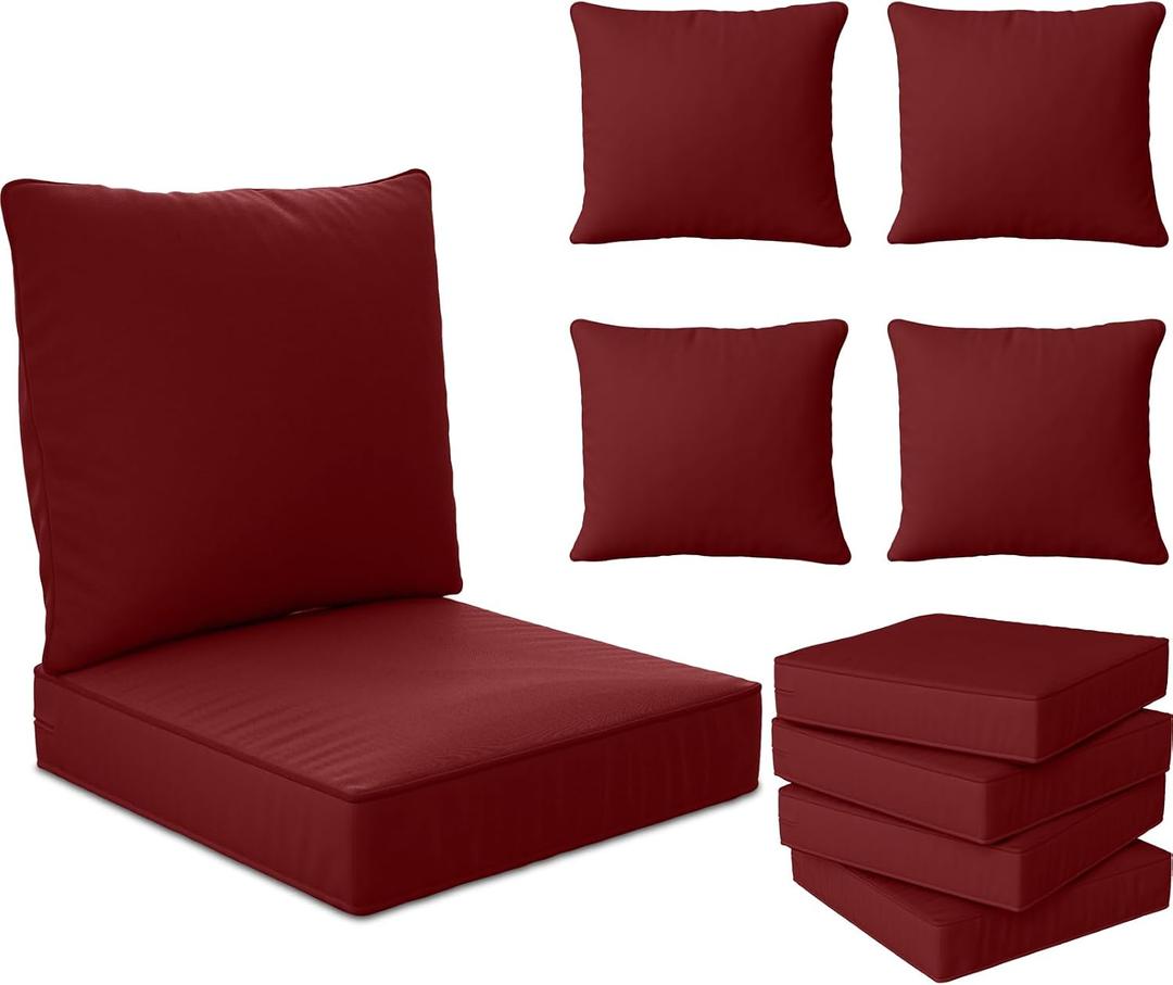 24" x 24" x 6" Outdoor Deep Seat Cushions Set - 4 Set Waterproof & Fade Resistant Patio Furniture Replacement Cushions, Non-Slip Outdoor Cushions Fit Loveseats, Couches, Chairs, and Sofas