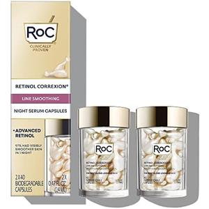 RoC Retinol Correxion Anti-Aging Wrinkle Night Serum, Daily Line Smoothing Skin Care Treatment for Fine Lines, Post-Acne Scars, 80 Capsules (Limited Edition Value Set)