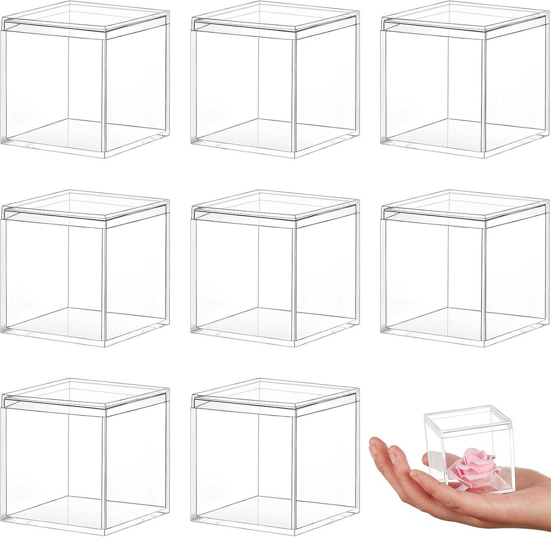Blulu 8 Pcs Clear Acrylic Box with Lid Plastic Jewelry Mini Storage Box Mini Cube Containers for Candy and Tiny Jewelry Easter Party Favor(1.77 x 1.77 x 1.77 Inch,Classic Style)
