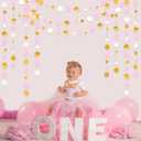 Gold and Pink Party Decorations Circle Dots Garland Metallic Gold Light Pink and White Hanging Polka Dot Streamer for Women Girl Birthday Baby Shower Bridal Shower Wedding Princess Party Supplies