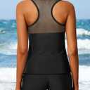 Yonique Tankini Swimsuits for Women with Shorts Athletic Two Piece Bathing Suits Racerback Tank Tops Swimwear (Black, M)