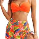 Yonique Womens Underwire Bikini with Skirt - Push Up Bathing Suit Two Piece High Waisted Swimsuit 2025 Swimwear (X-Large, Orange Flowers)