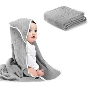 Baby Hooded Towels for Babies and Toddlers, Muslin Baby Bath Towel Soft and Absorbency (Grey 2 Pack)