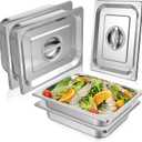 4 Pack Hotel Pans with Lids, 1/2 Size Anti-Jam Steam Pan, 2.5 Inch Deep Stainless Steel Steam Table Pans, Commercial Table Catering Storage Food Pan for Party, Hotel, Restaurant, Cafeterias, Buffet