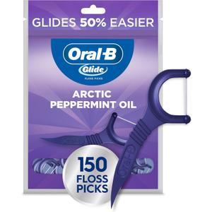 Oral-B Glide Peppermint Dental Floss Picks with Arctic Peppermint Oil Flavor, 150 Picks