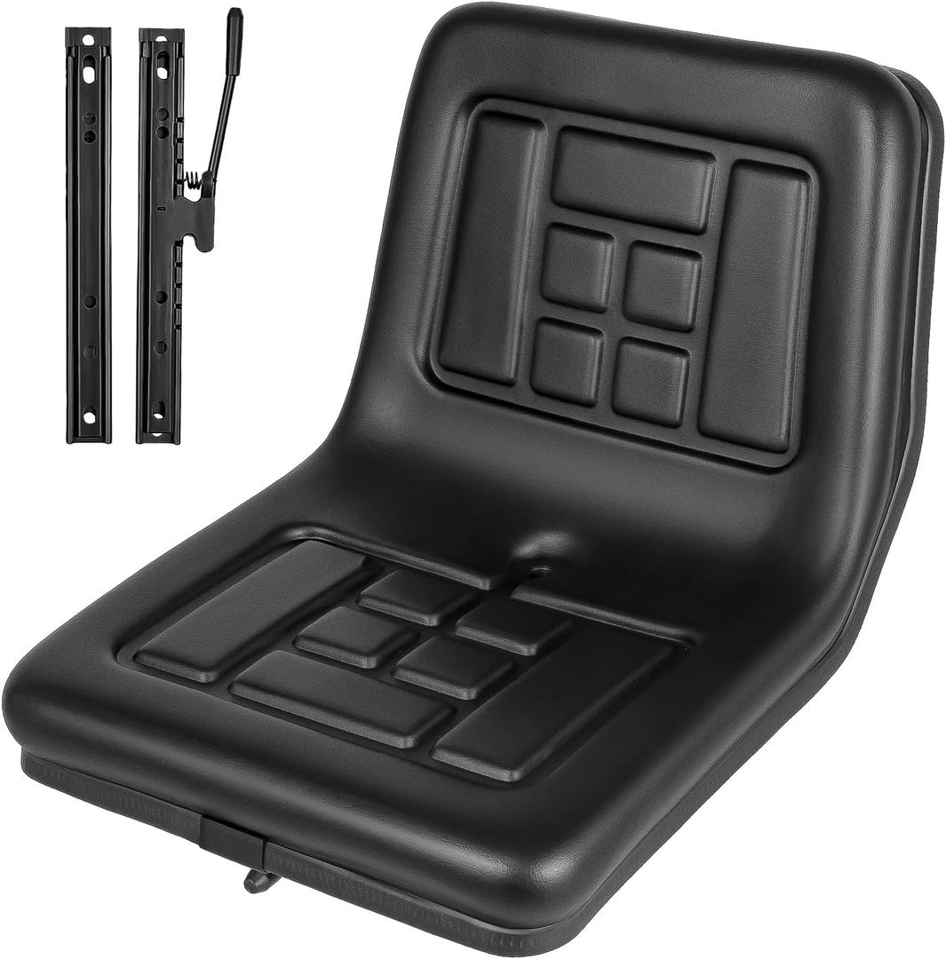 Universal Tractor Seat - Adjustable PVC Leather, High Back Replacement for Tractors, Forklifts, Riding Mowers - Ergonomic Design, High Compatibility, Black