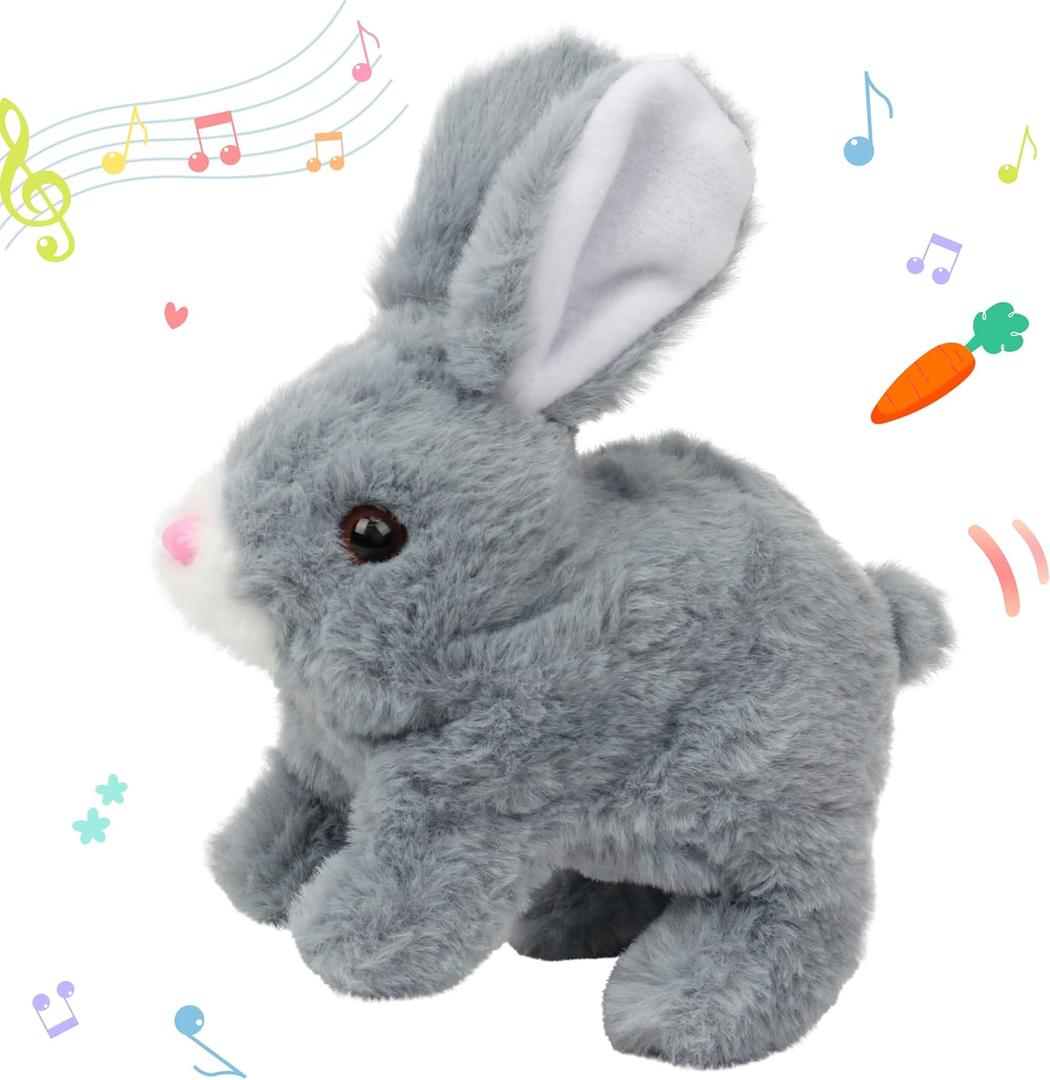 Hopearl Hopping Rabbit Interactive Electronic Pet Plush Bunny Toy with Sounds and Movements Animated Walking Wiggle Ears Twitch Nose Gifts for Toddlers Birthday, Gray, 7'' Hopearl Hopping Rabbit Interactive Electronic Pet Plush Bunny Toy with Sounds and Movements Animated Walking Wiggle Ears Twitch Nose Gifts for Toddlers Birthday, Gray, 7''