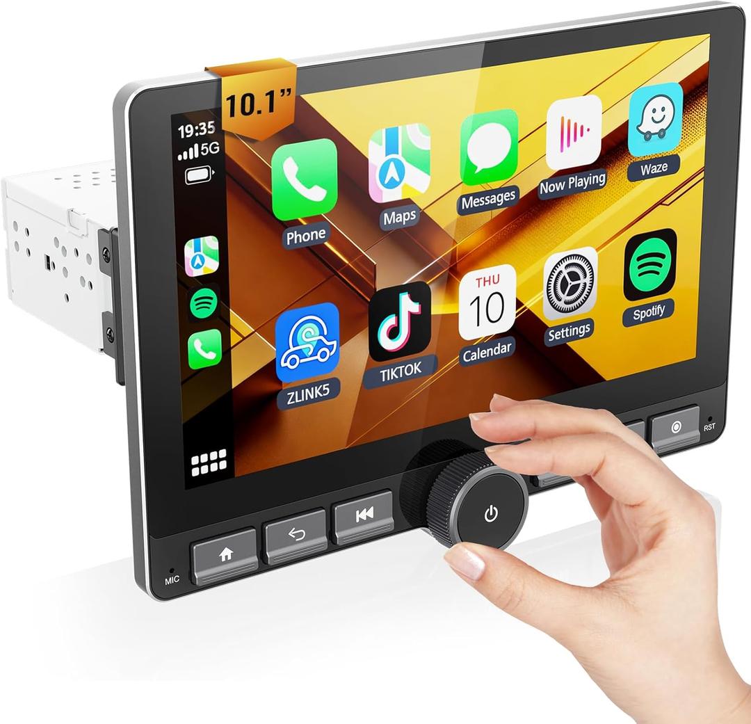 Haudio 10.1" Single Din Android Car Stereo with 360 Rotatable Touch Screen - Android 13, Wireless CarPlay & Android Auto, 2G+64G, Built-in GPS/Wi-Fi/Bluetooth, Includes Backup Camera