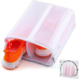 2 x 2-in-1 Shoe Dry Bag for Sneaker Dry & Wash, Dual-zone Sneaker Dryer Bag w/Elastic Straps, Door Shoe Laundry Bag for Washer & Dryer, Shoes Cleaning Thickened Mesh Laundry Bag for Home Travel Essentials