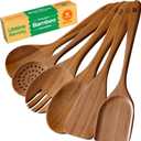 Riveira Brown Bamboo Wooden Cooking Utensils Set of 6 Premium Quality, Non-Toxic, Heat-Resistant Wooden Spoons and Spatula for All Cookware