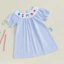 Toddler Little Baby Girl 4th of July Dress Puff Short Sleeve Stripes Smocked Dresses Kids Fourth of July Outfit