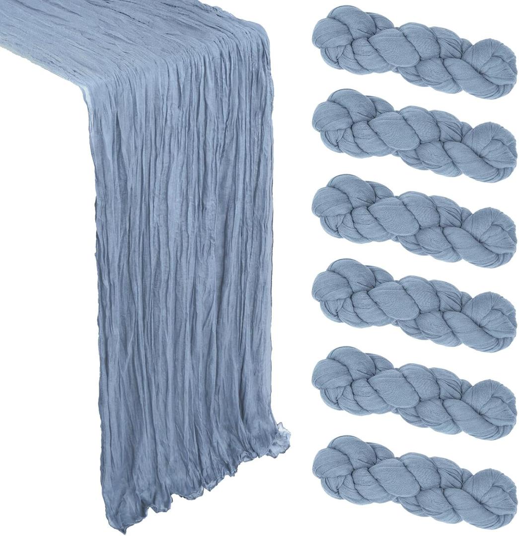 6 Pack Dusty Blue Cheesecloth Table Runner 10Ft Spring Gauze Cheese Cloth Table Runner 35x120 Inch Boho Sheer Rustic Fabric for Holiday Party Decor Baby Shower Wedding Home Decorations