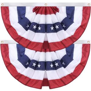 2 Pack American Flag Bunting,2X4 Ft USA Pleated Fan Flag with Embroidered Stars Sewn Stripes Brass Grommets Quality 210D Nylon Fabric 2 x 4 Feet Half Fan Banner (2, 2x4 Feet)