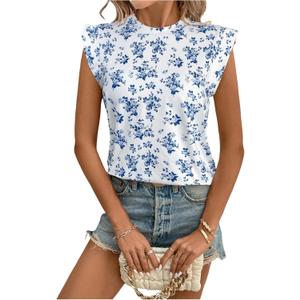 Floerns Women's Polka Dots Print Crew Neck T Shirts Cap Sleeve Summer Tee Shirt (White, L)