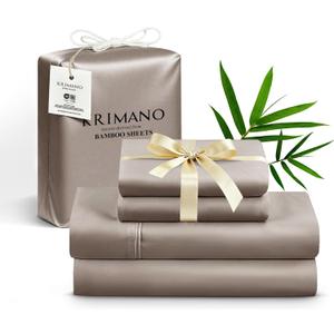 Queen Size Sheet Set, Viscose Bamboo Sheets for Bed Set 4pcs, 100% Viscose Derived from Bamboo, Hotel Luxury Silky & Cooling for Hot Sleepers, Deep Pocket Up to 17", Taupe