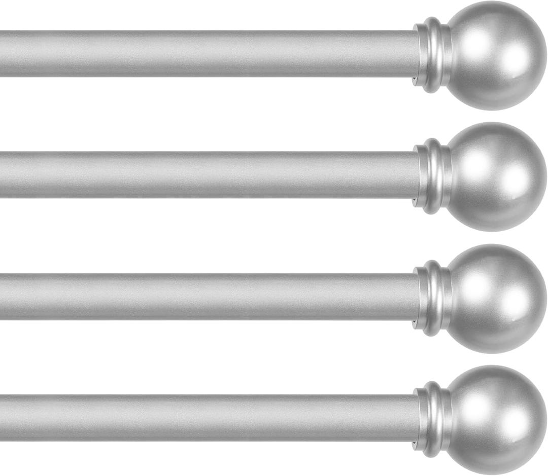 Kenney Chelsea Ball End Window Curtain Rod, Adjustable 28-48 Inch, Brushed Nickel Silver, 4 Pack