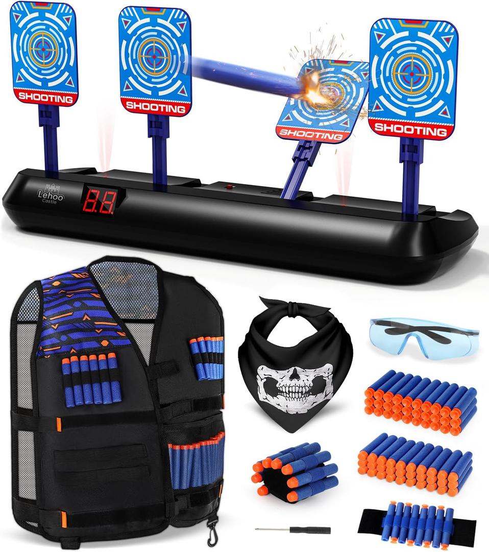 Lehoo Castle Shooting Targets for Nerf Guns, Nerf Targets Vest for Shooting Practice Electronics Shooting Games for Kids, Gift for 3-13 Year Old Boys Girls (Black)