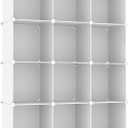 AWTATOS Cube Storage Organizer Storage 12 Cube Bookshelf DIY Plastic Closet Clothes Storage Shelves with Wooden Mallet, Stackable Storage Solution for Home, Bedroom, White
