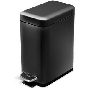 Home Zone Living 1.3 Gallon Small Bathroom Trash Can with Lid and Step Pedal, Stainless Steel Wastebasket with Slim Design for Home and Office, Matte Black, 5 Liters