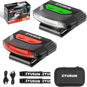 2-Pack Rechargeable Cap Light,Portable headlamps,Clip on Hat with Motion Sensor,Lightweight IPX4 Waterproof,White/Red/Green Night Vision LED Lights for Hunting Fishing Camping Hiking Cycling, Pocket Size