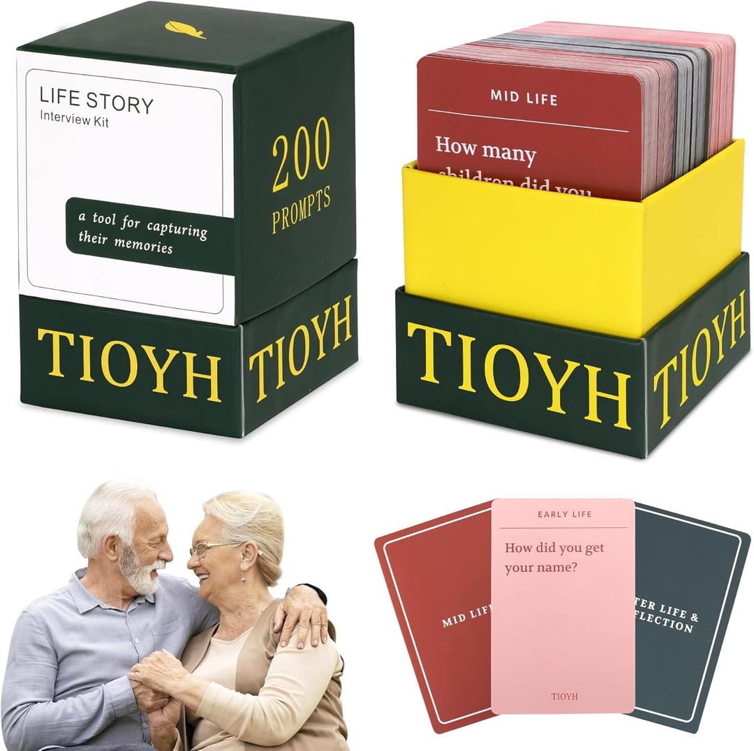 200 Pcs Life Story Interview Kit, Life Story Interview Cards,Family Conversation Cards,Memory Sharing Game to Know More About Parents and Grandparents with Curated Question Card