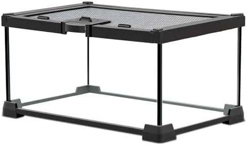 Reptile Terrariums Mini Glass Tank 12" x 8" x 6" Habitat, Top-Opening Mesh Lid with Latch, 360° Clear View, Ventilated Enclosure for Jumping Spiders, Tarantulas, Isopods & Froglets, Black