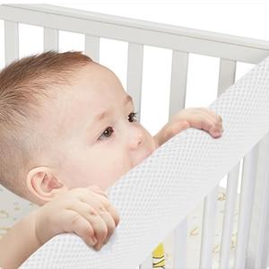 ZHAXINLAOTIE 3 in 1 Breathable Crib Rail Covers for Life Size Cribs, White Soft Anti-Collision Strip Corner Covers, Protect Baby Teeth and Save Crib Rails, Rail Edge Protector Strip (White-4pc)
