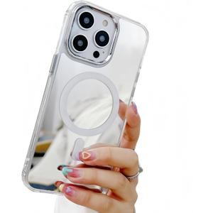YTanazing Mirror Magnetic Case for iPhone 13 Pro Max [Compatible with MagSafe] Cute Glass Glossy Mirror Back Case for Women Girls Makeup Cover with Clear Soft TPU Bumper Slim Frame Phone Case