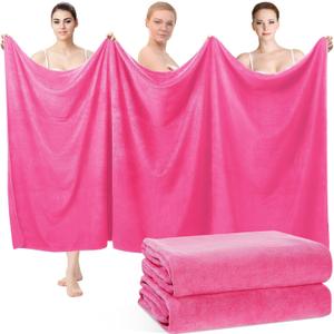 Mixweer 2 Pcs Oversized Bath Towels, 40 x 80 Inch Giant Microfiber Jumbo Bath Sheets Ultra Soft Bathroom Microfiber Quick Dry Absorbent Shower Towels for Spa Camping Beach (Hot Pink)