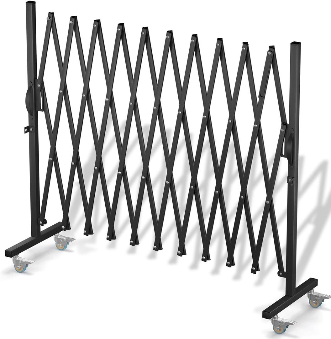 Expandable Barricade Gate,Accordion Garden Yard Outdoor Indoor Portable Folding Security Dog Fence Gates Wall Mount,129 Adjustable Metal Safety Barrier Gate with Casters,Black (Medium)