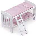 Badger Basket Doll Bunk Bed with Bedding & Ladder - Two Level Wooden Bed for Dolls, Includes Bedding & Accessories- White/Pink Gingham, 20