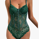 Lilosy Sexy Mesh Sheer Floral Lace Corset Lingerie Bodysuit Bustier Cami Top, Large