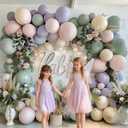 Dusty Green Purple Pink Balloon Arch, Double Stuffed Lavender Light Sage Green Ivory Blush Pastel Balloon Garland Kit for Baby Shower Birthday Wedding Bridal Wild-Flower Easter Party Decoration