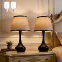 17" Touch Table Lamp for Bedroom Set of 23-Way Dimmable Bedside Lamps for NightstandSmall Lamp with Linen Shade for Bedroom, Living Room, Kids Room, Office (9W LED Bulb Included)