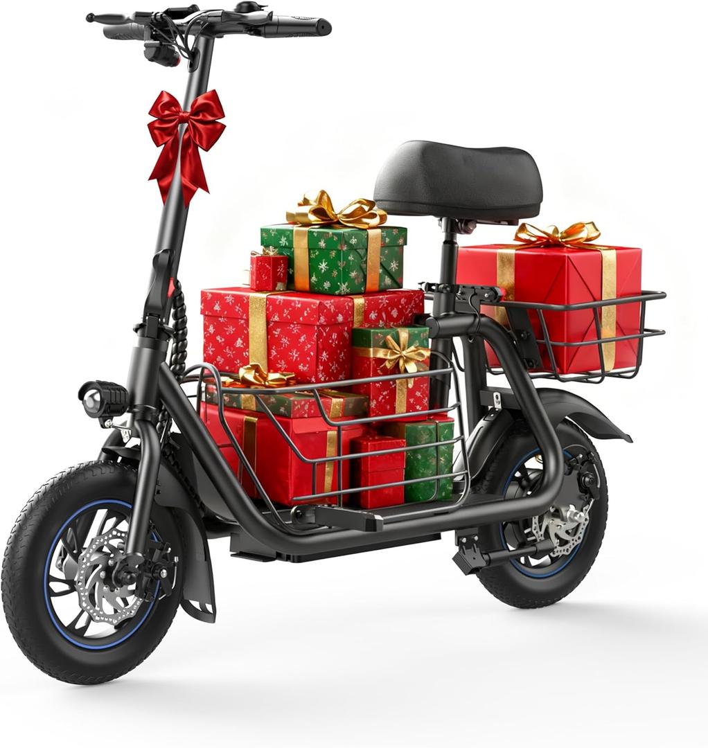 URBANMAX Electric Scooter with Seat, 300W Motor, 15.5MPH Top Speed, 20 Miles Range, Adults Electric Scooter with Large Storage Basket for Pets Dogs and ItemsC1S-V1