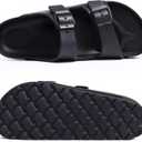 Goosecret Women's Platform Sandals with Arch Support, Chunky Lightweight Foam Slip on Slides, Comfortable Summer Beach Sandals with Adjustable Buckle (Black), Size 8-8.5