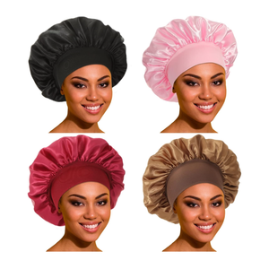 Satin Bonnet Hair Bonnet for Sleeping- 4 Pack Large Silk Bonnets for Women with Elastic Soft Band for Hair Care Braids