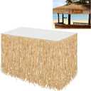 Natural Raffia Table Skirt Luau Grass Table Skirt Raffia Beach Fringe Decoration for Tropical Birthday Party Tiki Bar, Chair Skirt, Deck Skirt, Luau Tropical Hawaiian Party Table Decorations
 (108 x 30 Inch)
