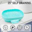 3 x Silicone Self Draining Soap Dish Tray Holder Cute Sea Shell 25Slope for Bar Soap Saver Waterfall Drain Shower Bathroom Sink with Bristles Brush Keep Dry Blue