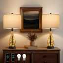 OYEARS 23" Table Lamps for Living Room Set of 2 Bedside Lamps for Night Stands Bedroom Lamps Farmhouse Rattan Boho Lamp Glass Nightlight End Table Lamp,Two Light Points (Set of 2 - Tea Brown with Black Base)