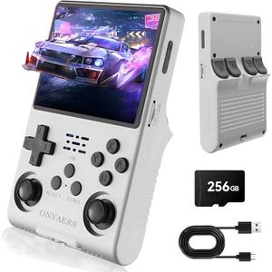 R40s Pro Handheld Game Console, Retro Gaming Console with 3.5-in IPS Screen, 256GB Memory Built-in 30,000 HD Video Games, Portable Video Game Consoles with 3800mAh Battery (White)